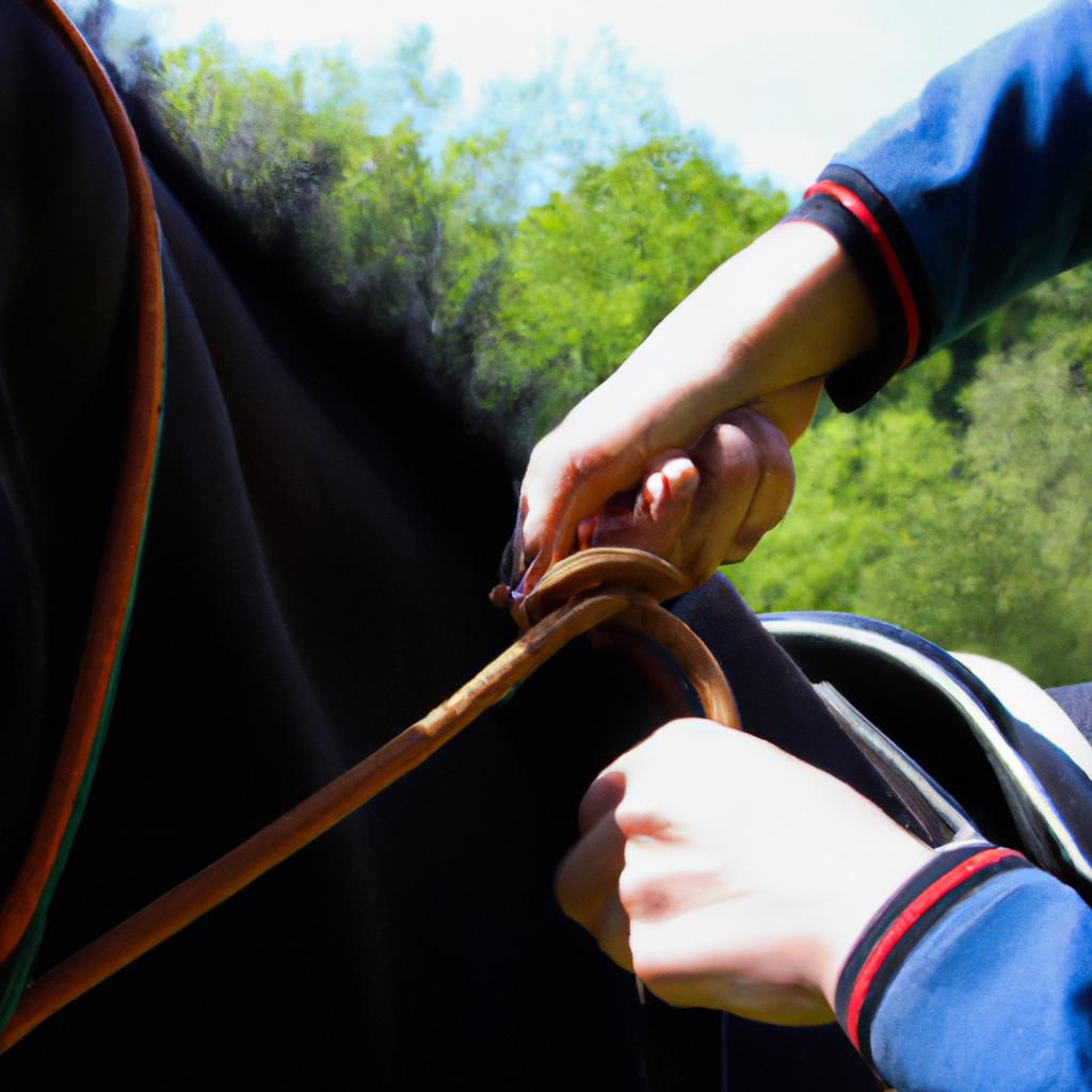 Person holding and releasing reins