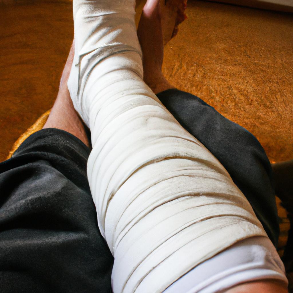 Person holding a broken leg
