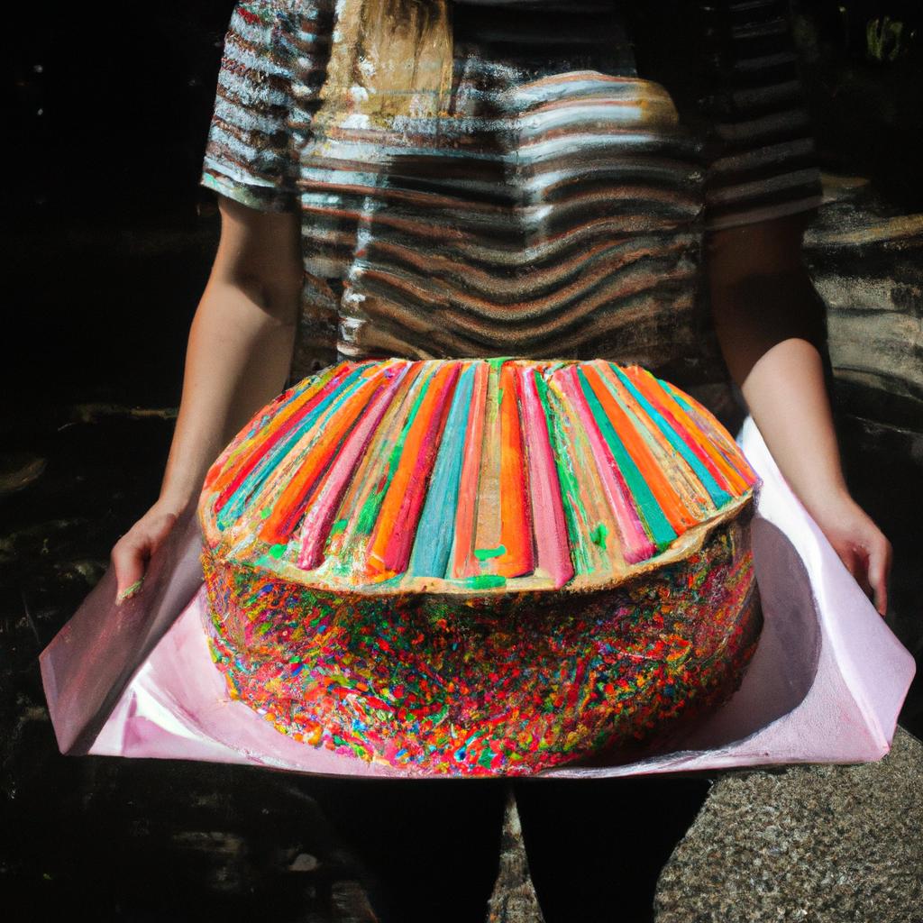 Person holding a large cake