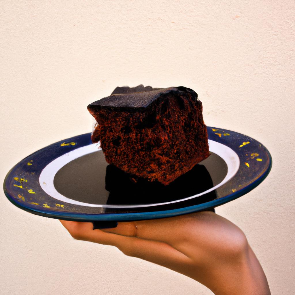 Person holding a sliced cake
